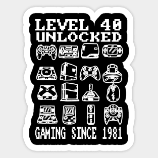 Level 40 Unlocked Gaming Since 1981 40th Birthday Sticker